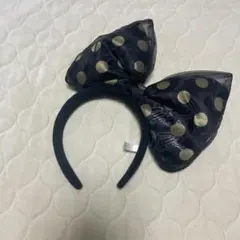 ミニーマウス 黒と金の水玉リボンカチューシャ