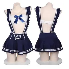 L セーラー服 コスプレ 3点セット フリル サスペンダー スカート ネイビー