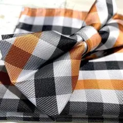 ◆蝶ネクタイ チーフ　オレンジ　結婚式　チェック　結婚式　お洒落　xbr