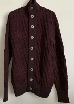 バーガンディ 編み込みカーディガン