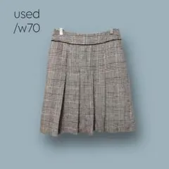 1868 【used】　プリーツスカート　ｗ70　チェック　ブラウン系　L相当