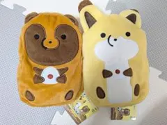 タヌキとキツネ ぬいぐるみポーチ 2種セットのサムネイル