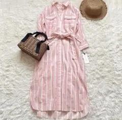 未使用タグ付きGRACE CLASS ロングシャツワンピース ストライプ　ピンクのサムネイル