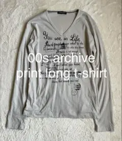 お*め様 00s archive Y2K grunge プリントVネックロンT