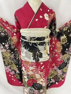 振袖 成人式 振袖6点セット 振袖フルセット 牡丹 桜 金糸 正絹 NT2 
