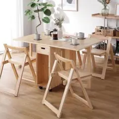 LOWYA(ロウヤ)　バタフライテーブル　折りたたみダイニングテーブル 幅34~140] 折りたたみダイニングテーブルセット 4人掛け（5点
