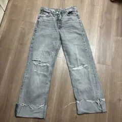 ZARA ダメージ加工 ワイドデニムパンツ グレーのサムネイル