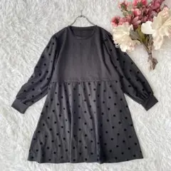 MAITREYA 369ドット柄ドッキングワンピース（M〜L）黒系　フェミニン
