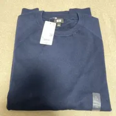 【新品】ユニクロ ウォッシャブルコットンブレンドクルーネックセーター Lネイビー
