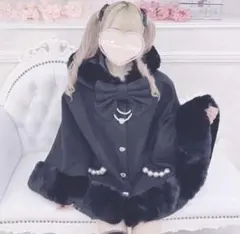 LIZLISA リズリサ ダブルリボンニットファーポンチョ ブラック 黒