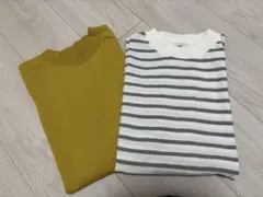 綿100 coen マスタード & ストライプ Tシャツ 2点セット M