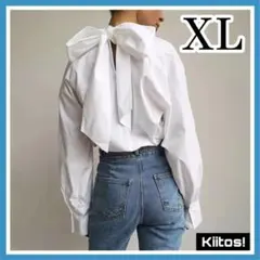 No6506 XL ハイネック バックリボン プルオーバー ブラウス リボン