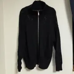 ブラック メッシュ編み フルジップジャケット