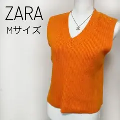 【美品】ZARA ザラ　ニット　ベスト　V オレンジ　レディース　おしゃれ