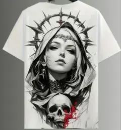 アートプリントTシャツ 女性の肖像　ホワイト　ハデ　グラフィック