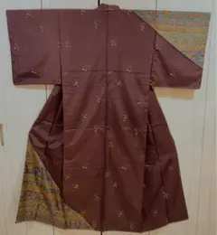 訪問着　白山紬　友禅染　正絹　紫　新古品　カジュアル　花　tjk016