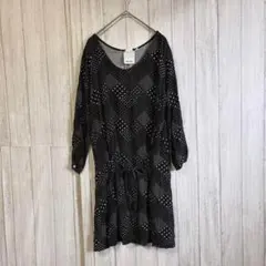 ニコアンド　膝丈ワンピース　ドット柄 【M〜L相当】　水玉　ウエストリボン