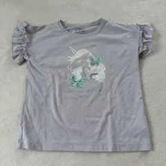 グローバルワーク　ユニコーン　蝶　フリル　半袖Tシャツ　130 紫　パープル
