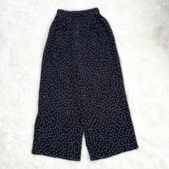 H141 ジーユー　ドット柄　ワイドパンツ　イージーパンツ　ブラック　S