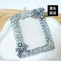 【SALE】ホイップデコ トレカケース デコ シルバー ギンガムチェック 王冠