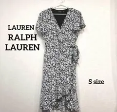 美品 ローレンラルフローレン ラップワンピース カシュクール リボン 花柄 総柄