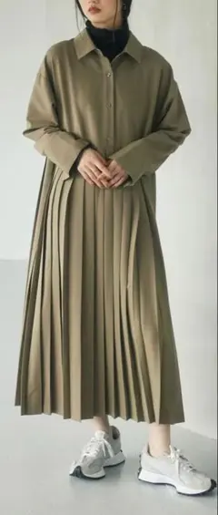 アルモニア プリーツ シャツワンピース ロング フリーサイズ M L