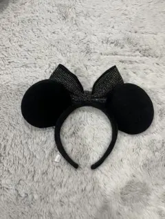 ミッキー耳カチューシャ ビジュー付きリボン 美品