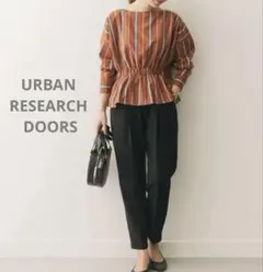 URBAN RESEARCH DOORS ストライプギャザーブラウス ブラウン