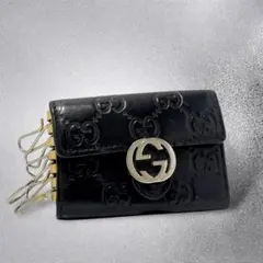 GUCCI グッチ　6連キーケース　シマ　インターロッキング　黒