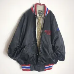 1236 USA製　ブルゾン　ジャンパー　リブライン　刺繍　豪華ワッペン　黒
