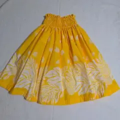 フラダンス用スカート 黄色 白いプリント