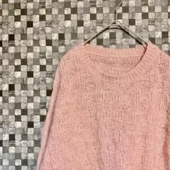 レディース　ピンク ケーブル編み セーター 長袖　ニット　手編み　ハンドメイド