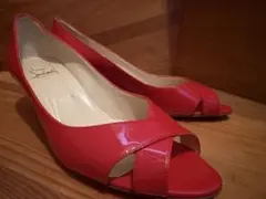 クリスチャンルブタン　オープントゥパンプス　エナメルレッド37.5