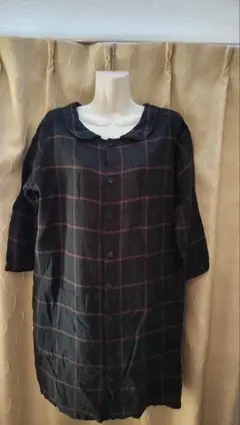 niko and… リネン100黒と赤のチェック柄 チュニック 麻 美品