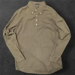 00s OLD GAP プルオーバーシャツ カーキオリーブ 無地 ストライプ織柄