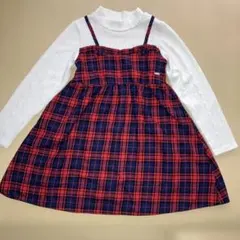 チェック柄重ね着風ワンピース 140