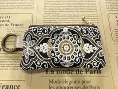 インド刺繍リボン　ミニマルチポーチ　カラビナ付き