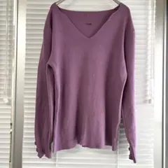 パープル Vネック 薄手 ニット セーター シンプル カジュアル　紫　きれいめ