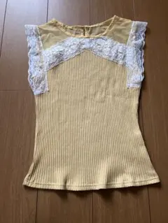 Omekashiレースリブ付きキャミソール イエロー