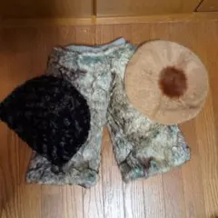 全て新品 フェイクファー ベレー帽 キャップ　レッグウォーマー 3点セット