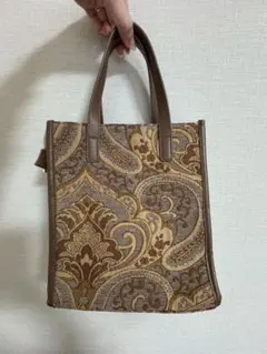 刺繍ハンドバック ブラウン ショルダー紐付き