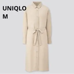 美品　UNIQLO ベルテッドロングシャツワンピース　M 　ベージュ