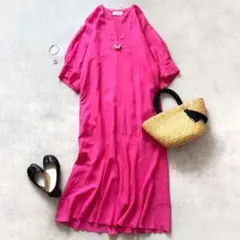 美品 ◆ ADAM ET ROPE' アダムエロペ　ワンピース　リネン混　ピンク