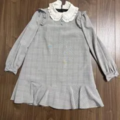 Ank Rouge グレー チェック柄 フリル襟 長袖ワンピース