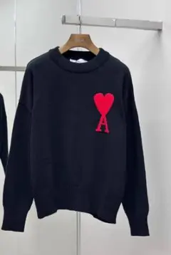 美品 AMI PARIS ブラックハート刺繍ニットセーター L3