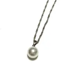 N084 スクリューチェーン パール シルバー ネックレス