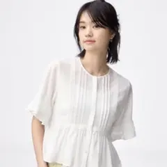 GU 2026春夏　オフホワイトレースフリルシャツ　Sサイズ