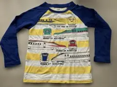 長袖Tシャツ カットソー 新幹線 男の子 120cm 青色 黄色　ボーダー