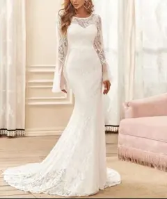 ホワイト レース マーメイドウェディングドレス 前撮り二次会　Sサイズ
