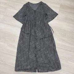 小花柄 ロングワンピース 薄手 夏 前ボタン Vネック